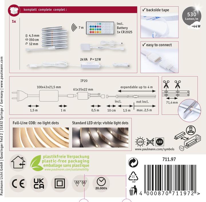 Immagine prodotto Paulmann MaxLED 500 Stripe Set (Multicolore, 150 cm, Interno)