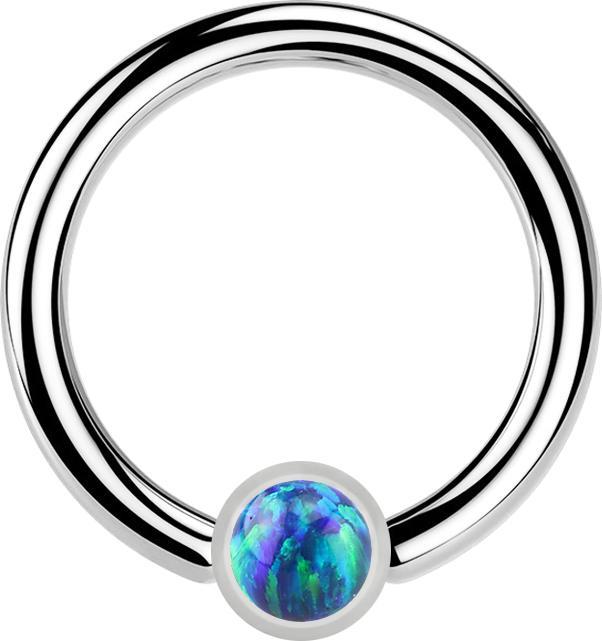 Actual product image Star Piercing Micro Closure Ring silver Cylinder Opal blue (without brass, Surgical steel 316L)