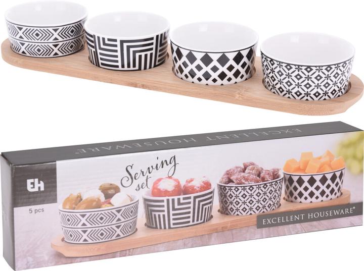 Immagine prodotto Excellent Houseware Vassoio in bambù con 4 ciotole in ceramica