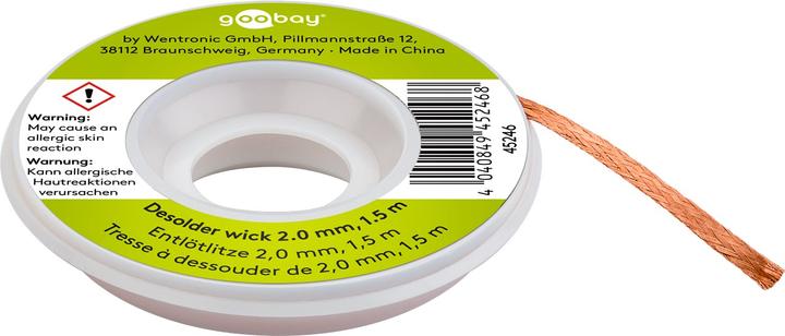 Goobay Entlötlitze 2 mm zur Entfernung von Lötzinn an Lötstellen 1,5 m (Entlötlitze)