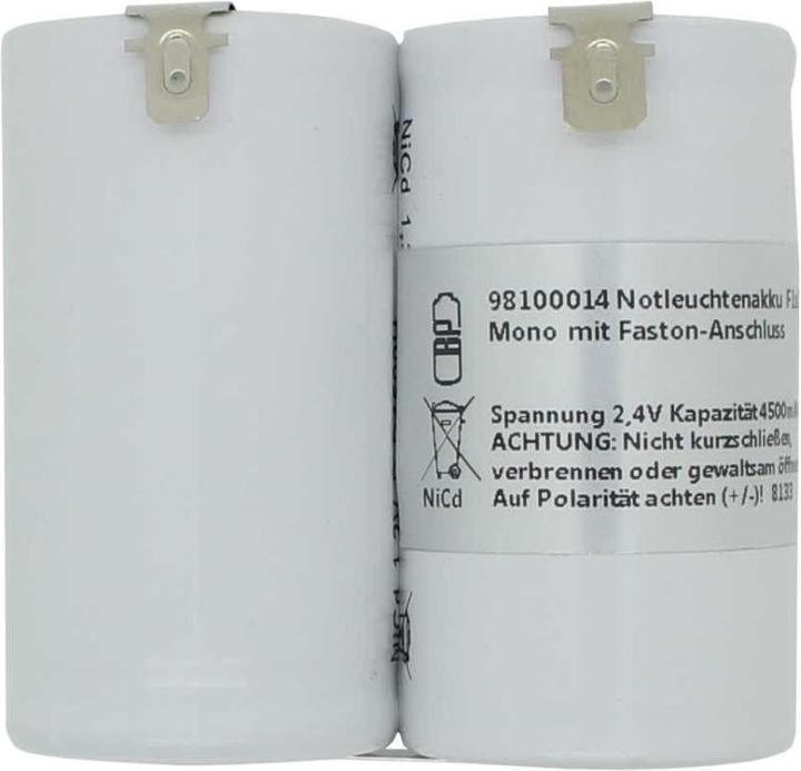 XCell Notleuchtenakku NiCd 2,4V 4500mAh F1x2 Mono D mit Faston-Anschluss passend für 2,4 V Akku (1 Stk., 4500 mAh, Ladegerät inkl. Akku)