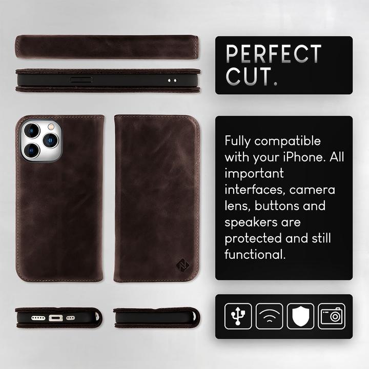 Produktbild Nalia Echt Leder Flip Case Hülle mit Magnetverschluss (Apple iPhone 15 Pro)