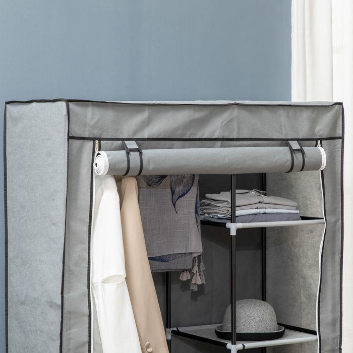 Produktbild Swisshandel24 Kleiderschrank Stoffschrank mit Kleiderstange, 6 Fächern, Faltbare Garderobe in Vlies-Optik, Faltsch (103 x 43 x 162.5 cm)