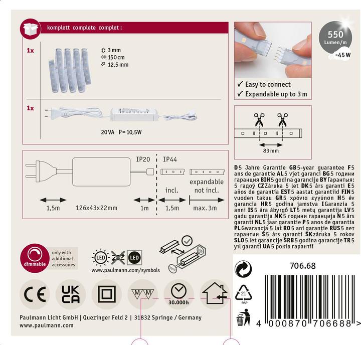 Actual product image Paulmann MaxLED 500 Stripe Set (Warm white, 150 cm, Indoor)