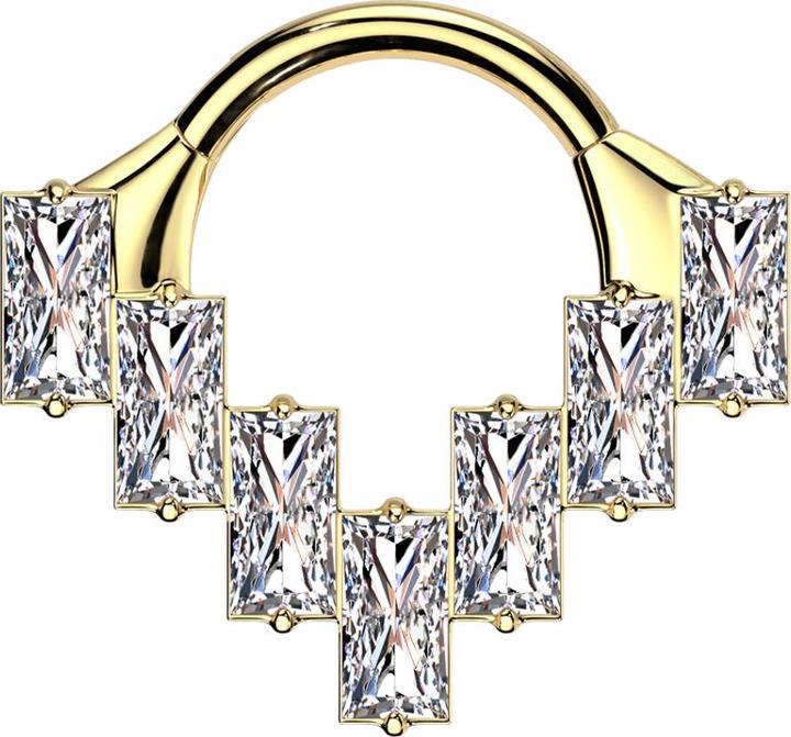 Produktbild Star Piercing Micro Segmentring klappbar vergoldet sieben rechteckige Kristalle silber (Titan G23, ohne Messing)