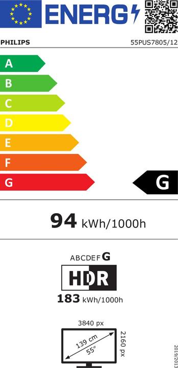 Energie-Label Philips 55PUS7805 Ambilight (55", LCD, 4K, 2020)
