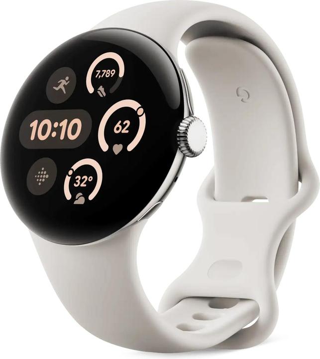 Image du produit Google Pixel Watch 3 (45mm), Active Band, Porce (Fluoroélastomère, Acier inoxydable)