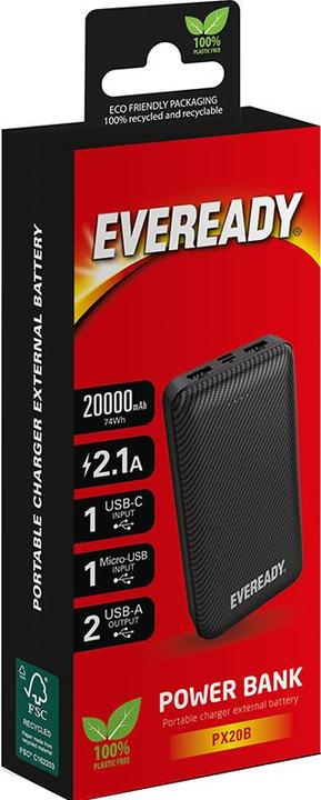 Actual product image Eveready PX20B - Powerbank 20000 mAh 2x USB-A (Black) (20000 mAh, 74000 Wh)