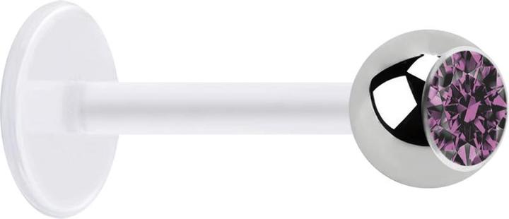 Actual product image Star Piercing Micro Labret transparent with ball silver and crystal light purple (without brass, Surgical steel 316L, Bioflex)