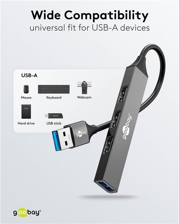 Produktbild Goobay Slim 4-Port USB-Hub, USB-A auf USB-A, USB 3.2 (USB-A, 4 Ports)