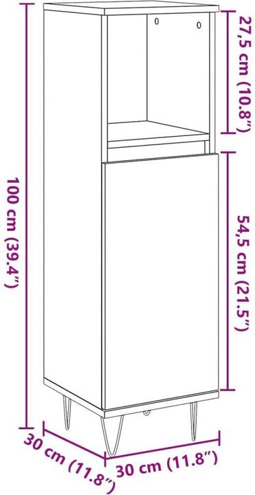 Produktbild VidaXL Badschrank Midischrank Badezimmerschrank Badmöbel Schrank Artisan-Eiche (30 x 30 x 100 cm)