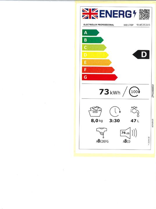 Label énergétique Electrolux We170p (8 kg, Gauche)