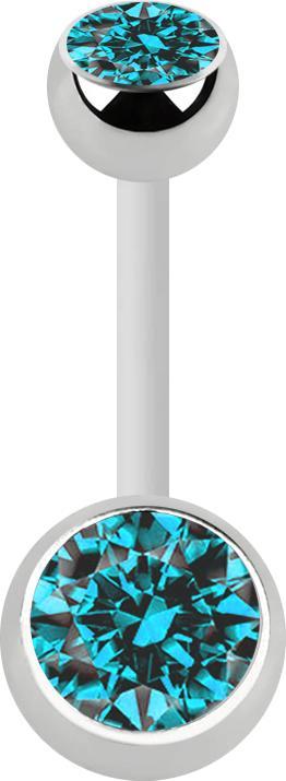 Actual product image Star Piercing Banana white with two balls silver crystal aqua (Surgical steel 316LBrass, Bioflex surgical steel 316Without brass)