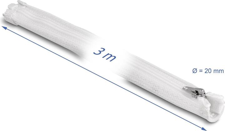 Produktbild Delock Geflechtschlauch mit Reissverschluss hitzebeständig 3 m x 20 mm weiss (Kabelschlauch, 300 cm)