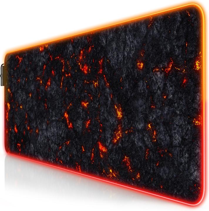 Titanwolf RGB Gaming Mauspad, Mausmatte XL 800 x 300mm verbessert Präzision & Geschwindigkeit, Lavamotiv