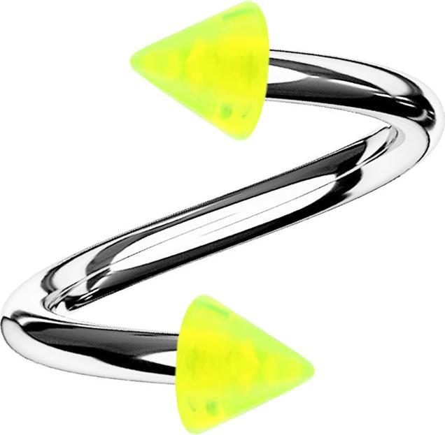 Image du produit Star Piercing Spirale argentée avec deux cônes jaunes transparents (Acrylique, sans laiton, Acier chirurgical 316L)