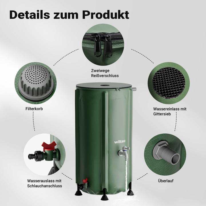 Produktbild Wiltec Regentonne faltbar 100l Regenwassertonne Wassertank Regenfass Wassertonne (100 l)