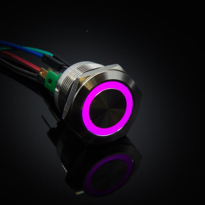 Produktbild Purecrea 22mm Drucktaster mit RGB Beleuchtung 5V - Edelstahl