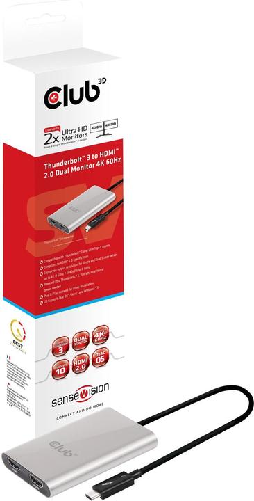Actual product image Club 3D Thunderbolt 3 on Dual HDMI 2.0 (HDMI, 20 cm)