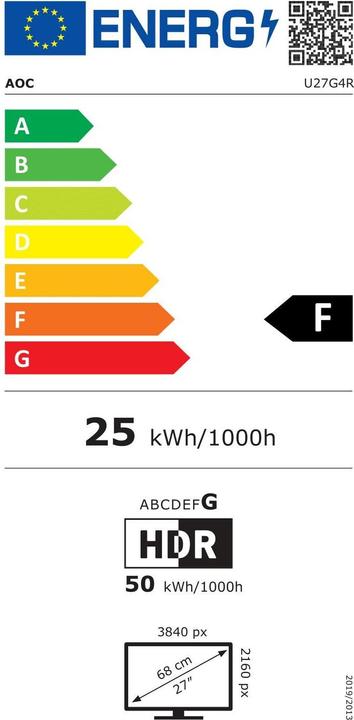 Label énergétique AOC 68,6cm (27") U27G4R 16:09 2xHDMI+DP+USB noir/rouge (3840 x 2160 pixels, 27")