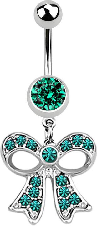 Star Piercing Banane silber mit Anhänger Masche türkis (ohne Messing, Chirurgenstahl 316L)