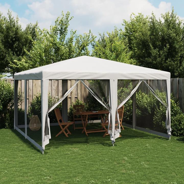 Actual product image VidaXL Partyzelt Pavillon Festzelt mit 8 Mesh-Seitenteilen Weiss 4x4m HDPE (400 cm, 400 cm)
