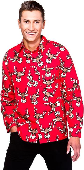 Actual product image Wicked Costumes Christmas shirts with reindeer print in red (S)