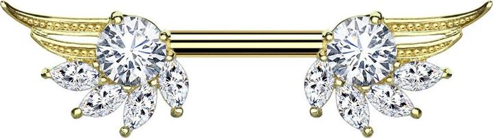 Produktbild Star Piercing Barbell 14k vergoldet Engelsflügel mit Kristall silber (Messing, Chirurgenstahl 316L)
