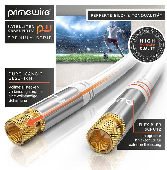 Image du produit Primewire Câble SAT HDTV - Câble coaxial SAT Premium - TV HDTV Radio DVB-T DVB-C DVB-S DVB-S2, Blindage 4 plis (135 dB, Câble satellite)