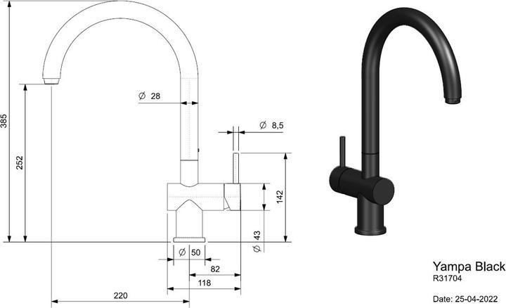 Immagine prodotto Reginox Raccordo in acciaio inox, Yampa Black 22x38,5 cm R31704