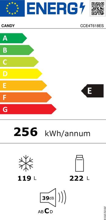 Energie-Label Candy Kühl-Gefrierkombination CCE4T618ES (341 l)