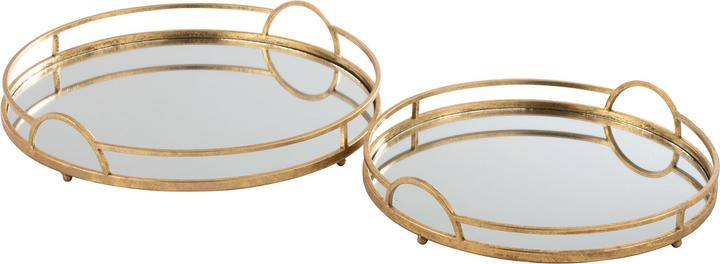 Image du produit J-Line Ensemble de 2 plateaux en miroir avec cadre doré en fer