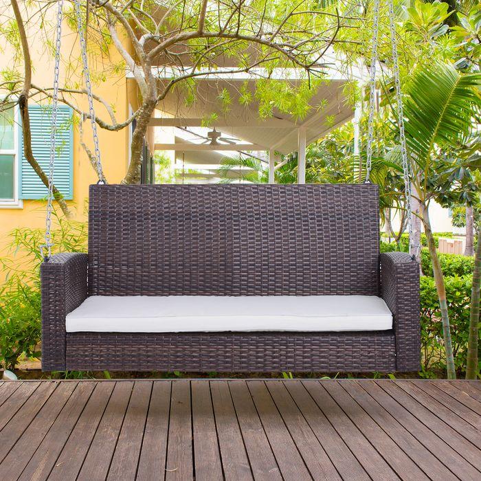 Produktbild Swisshandel24 Hängebank 2-Sitzer Rattan Gartenschaukel mit Sitzkissen Hängeschaukel Hollywoodschaukel Schaukelbank