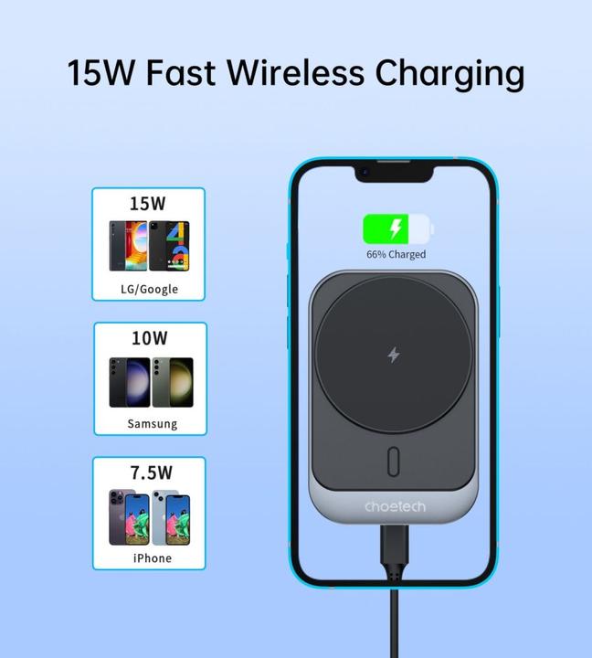 Image du produit Choetech Support voiture T206-F avec chargeur inductif jusqu'à 15W - noir