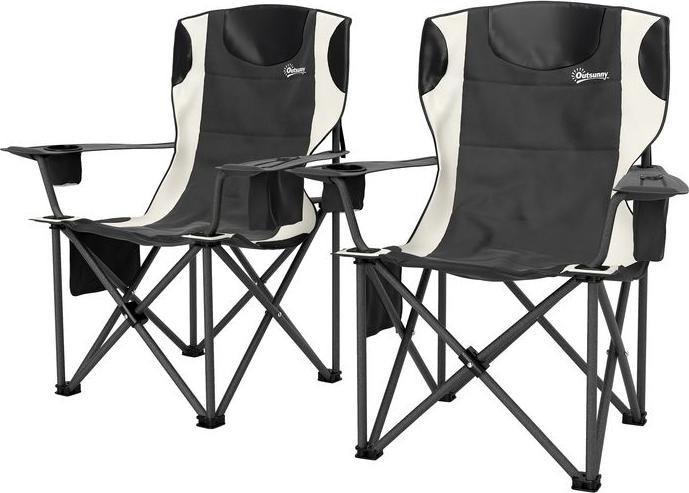 Swisshandel24 2er Set Faltstuhl faltbar Campingstuhl mit Armlehnen Getränkehalter Kopfstütze