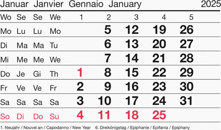 Nährwerte und Zutaten Biella Abreisskalender Monat (Spezial, Harter Einband, Deutsch, Englisch, Italienisch, Französisch)