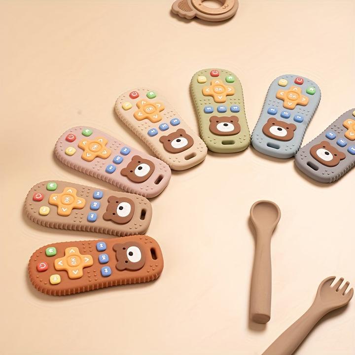 Actual product image Activity Board Cute bear silicone baby teether, colourful silicone baby teething toy, TV remote control shape