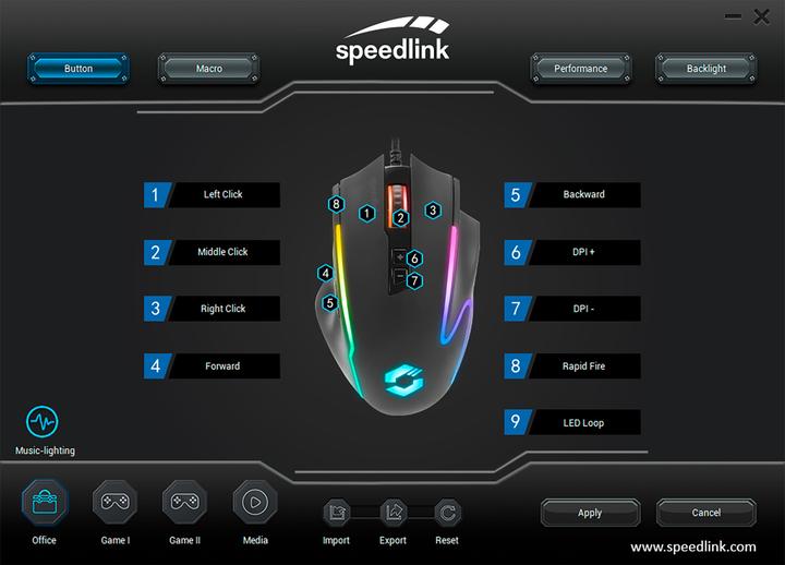 Immagine prodotto Speedlink DECUS NX RGB Gaming Mouse, rubber-black (Cablato)