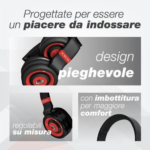 Immagine prodotto Techmade AC Milan Cuffie senza fili Cuffie senza fili over-ear, cuffie Bluetooth senza fili pieghevoli, H (Cablato, Senza fili)