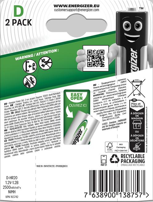 Image du produit Energizer Recharge Power Plus (2 pcs, D, 2500 mAh)