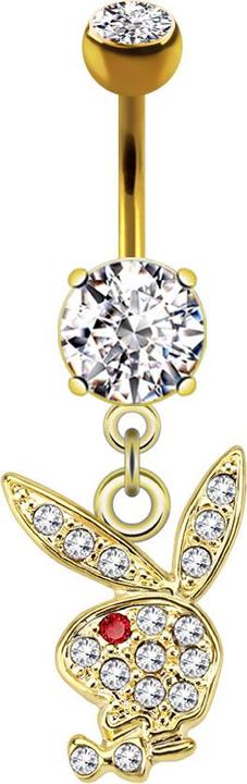 Produktbild Star Piercing Banane 14k vergoldet mit Anhänger Playboy Bunny rot (Messing, Chirurgenstahl 316L)
