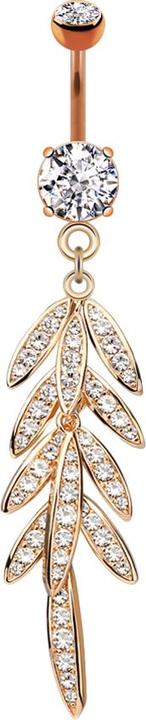 Produktbild Star Piercing Banane rosegold mit zwei Kugeln Kristall silber Anhänger Blätter (Messing, Chirurgenstahl 316L)
