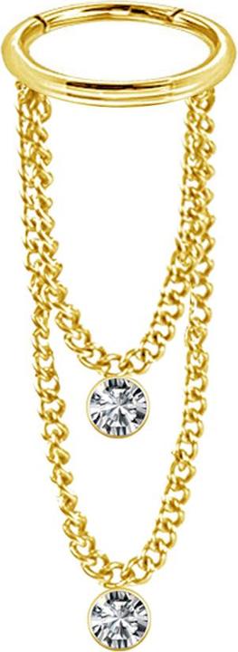 Star Piercing Micro Segmentring klappbar vergoldet Anhänger zwei Ketten zwei Kristalle silber (ohne Messing, Chirurgenstahl 316L)