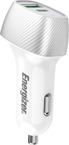 Energizer Caricabatterie da auto - Power Delivery e QC3 - 38W - 1 USB-C e 1 USB-A, argento