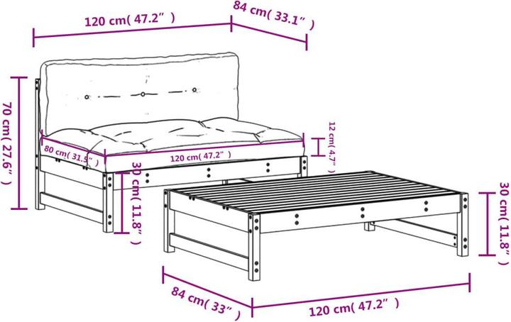 Immagine prodotto VidaXL 2-tlg. Garten-Lounge-Set mit Kissen Weiss Massivholz