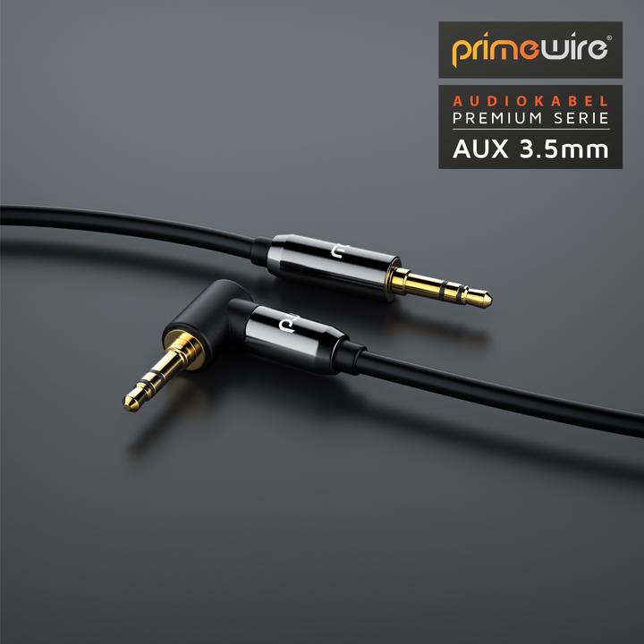 Produktbild Primewire AUX zu 3,5mm Klinke Audio Kabel 90° gewinkelt, HiFi Klinkenkabel Verbindungskabel für Audiogeräte (2 m, 3.5mm Klinke (AUX))