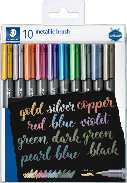 Staedtler 8321, etui met 10 metallic penselen in verschillende kleuren (Veelkleurig, 6 mm, 10 x)