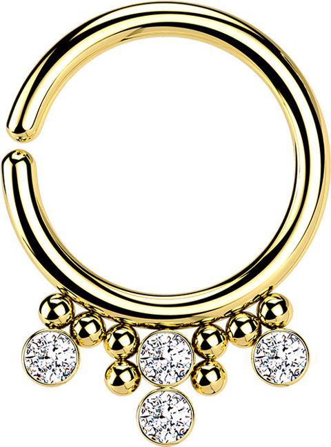 Produktbild Star Piercing Micro Piercing Ring vergoldet acht Kugeln und vier Kristalle silber (Chirurgenstahl 316L, ohne Messing)