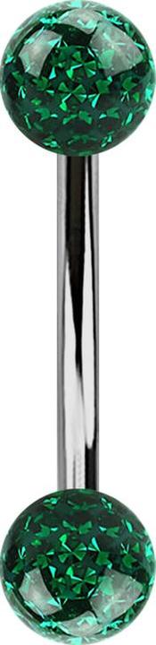 Produktbild Star Piercing Banane silber mit zwei Kristallkugeln grün Epoxy Schutzschicht (ohne Messing, Titan G23)