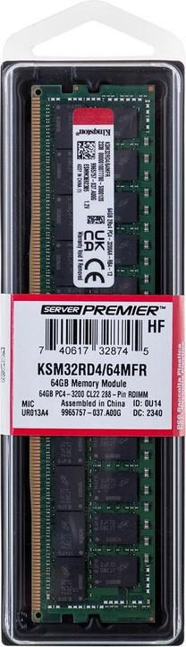 Immagine prodotto Kingston 3200MT/s DDR4 ECC Reg CL22 DIMM2Rx4 (1 x 64GB, 3200 MHz, DDR4-RAM, DIMM)